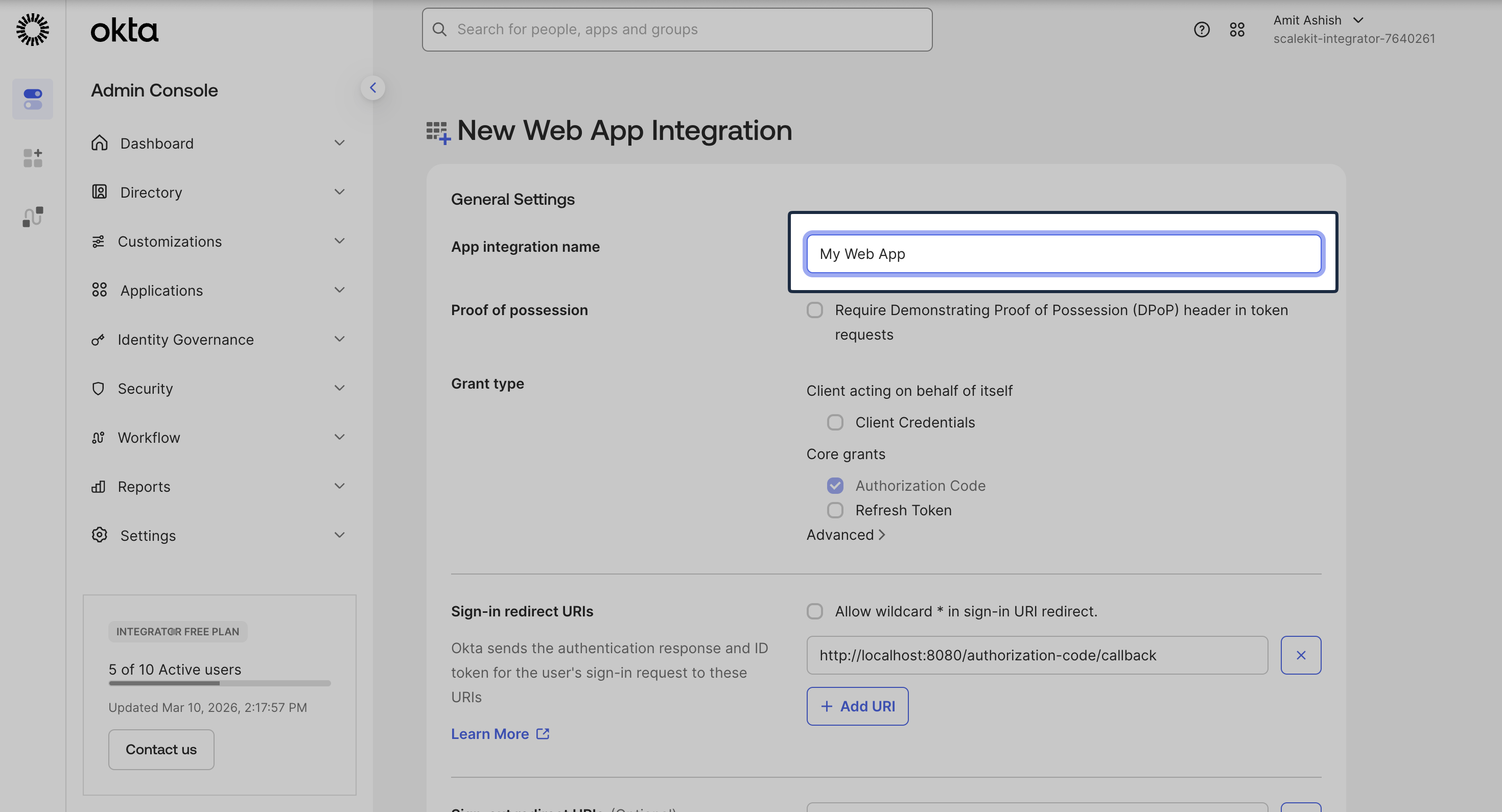 Set app name in Okta