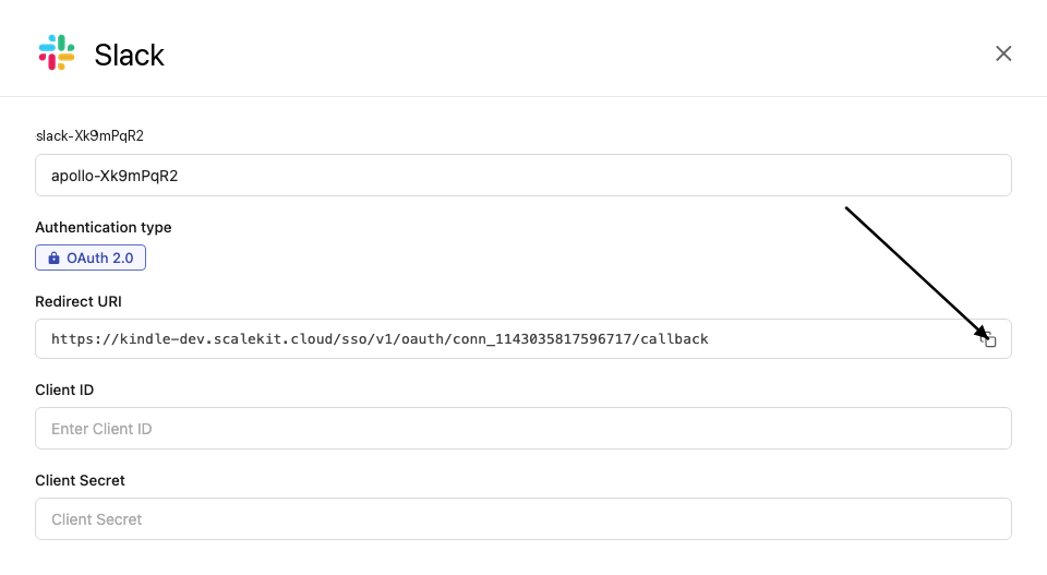Copy redirect URI from Scalekit dashboard